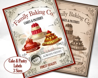 Vintage Baking Label, Cakes & Pastries, Printable, Digital, Instant Download, Favor Tags