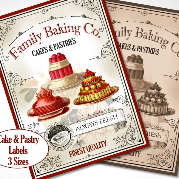 Vintage Baking Label, Cakes & Pastries, Printable, Digital, Instant Download, Favor Tags