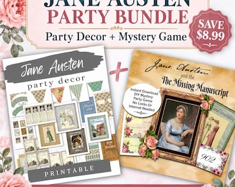Jane Austen Party Bundle, Printable Party Decor & Mystery Game, Pride and Prejudice Party, Bridal Shower, Digital Download