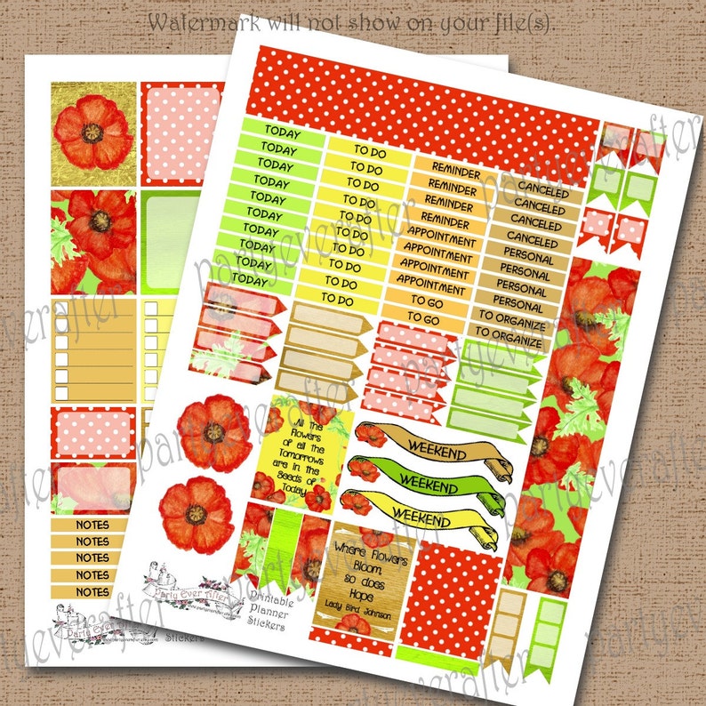 Printable Planner Stickers Instant Download Floral Poppy - Etsy