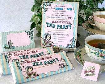 Mad Hatter Tea Party Kit, Alice in Wonderland Decor (Editable Files)