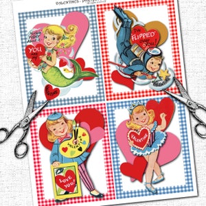 Retro Vintage Style Printable Kid&#39;s Valentine Cards with Envelopes Instant Download