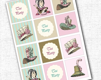 Mad Hatter Tea Party Alice in Wonderland Cupcake Toppers Tags Printable Instant Download