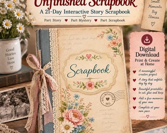 The Unfinished Scrapbook, 21 Day Interactive Story, Printable Mystery Journal, Vintage Scrapbook Kit, Digital Download, Gift for Scrapbooker