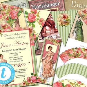Jane Austen Garden, Bridal Shower, Regency Wedding, Editable Invitation, Jane Austen Party Decor