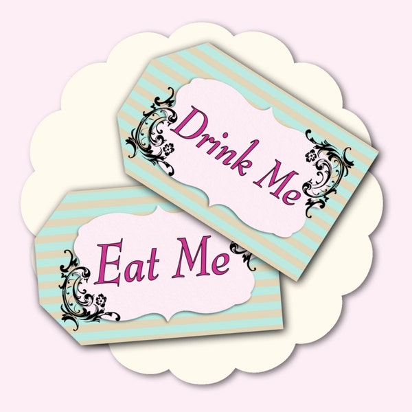 Alice In Wonderland Tags Eat Me Drink Me Printable Instant Download