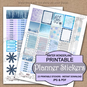 Printable Planner Stickers Instant Download Winter Wonderland Snow image 1