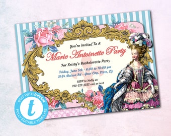 Marie Antoinette Themed Party Invitation, Editable, Birthday, Tea Party, Bridal Shower