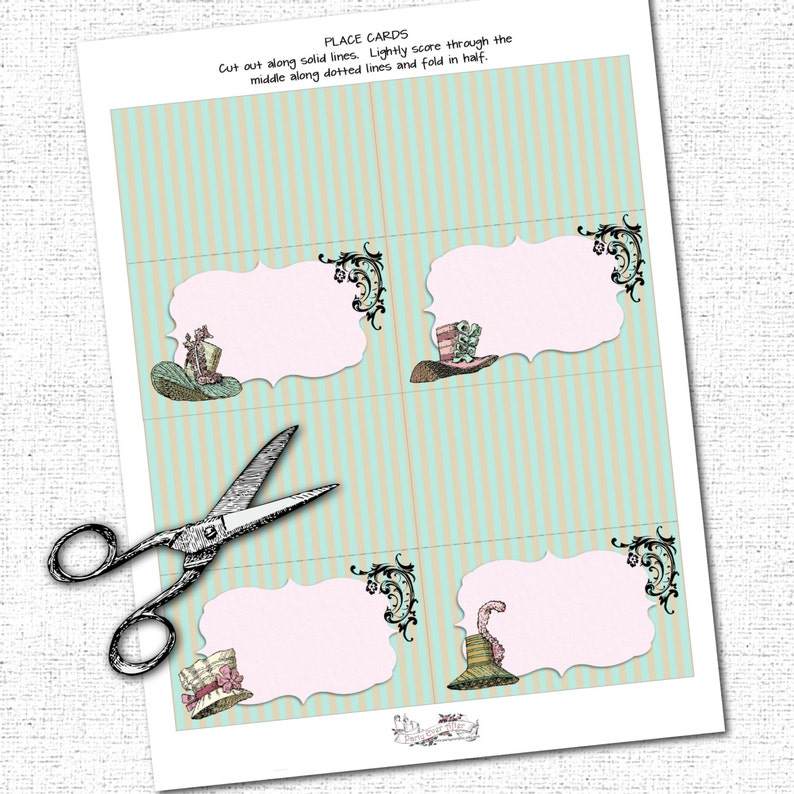 Mad Hatter Tea Party Alice in Wonderland Place Cards Food Labels Instant Download