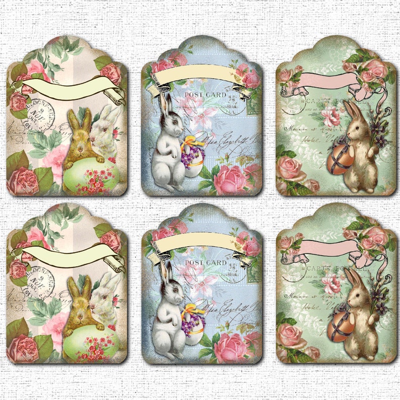 easter gift tags vintage bunny printable instant download etsy