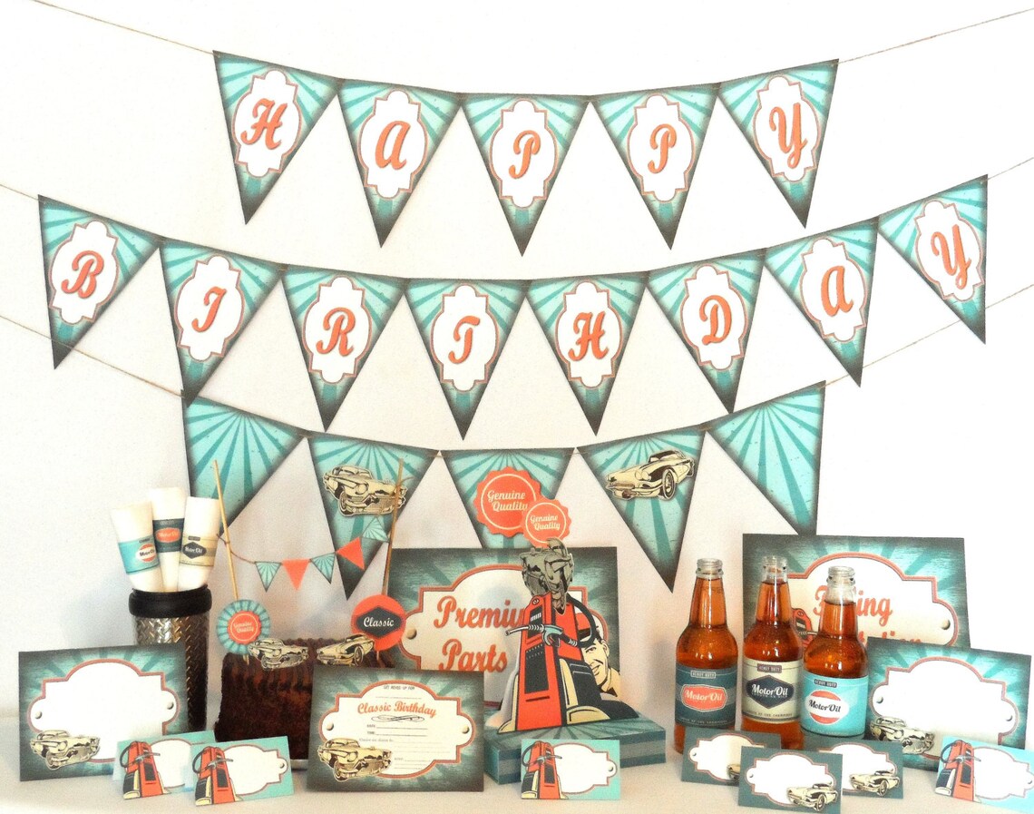 Classic Car Birthday Printable Party Pack Kit Instant Download | Etsy