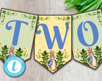 Peter Rabbit Banner, Birthday, Easter, Baby Shower, Editable Template, Instant Download