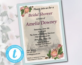 French Parisian Editable Invitation, Bridal Shower, Birthday Invite, Eiffel Tower, Instant Download