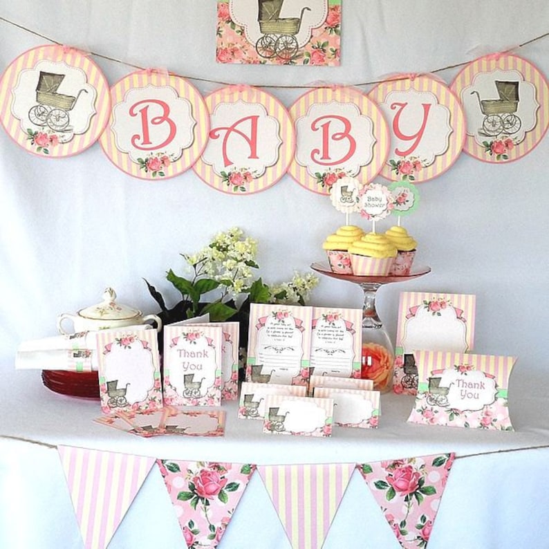 Baby Girl Shower Vintage Carriage Printable Party Pack Kit Etsy