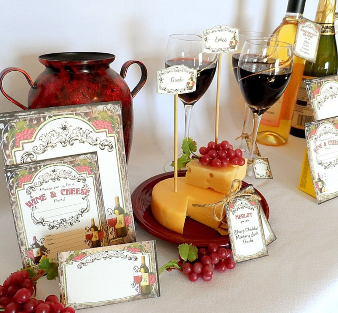 Wine & Cheese Printable Party Pack Kit Instant Download | Etsy