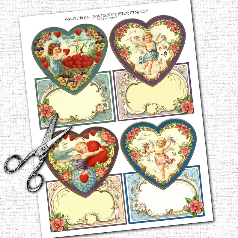 Vintage Antique Victorian Valentines Set of 4 Printable Instant ...