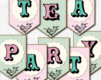 Tea Party Banner Printable Téléchargement instantané