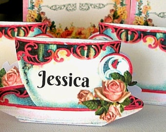 Tea Party Place Card Label, Teacup Instant Download, Printable Editable File, Birthday Tea, Shower Tea