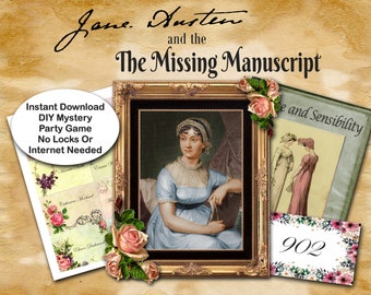 Jane Austen Game, Mystery Game, Escape Game, Pride and Prejudice, Jane Austen Gift