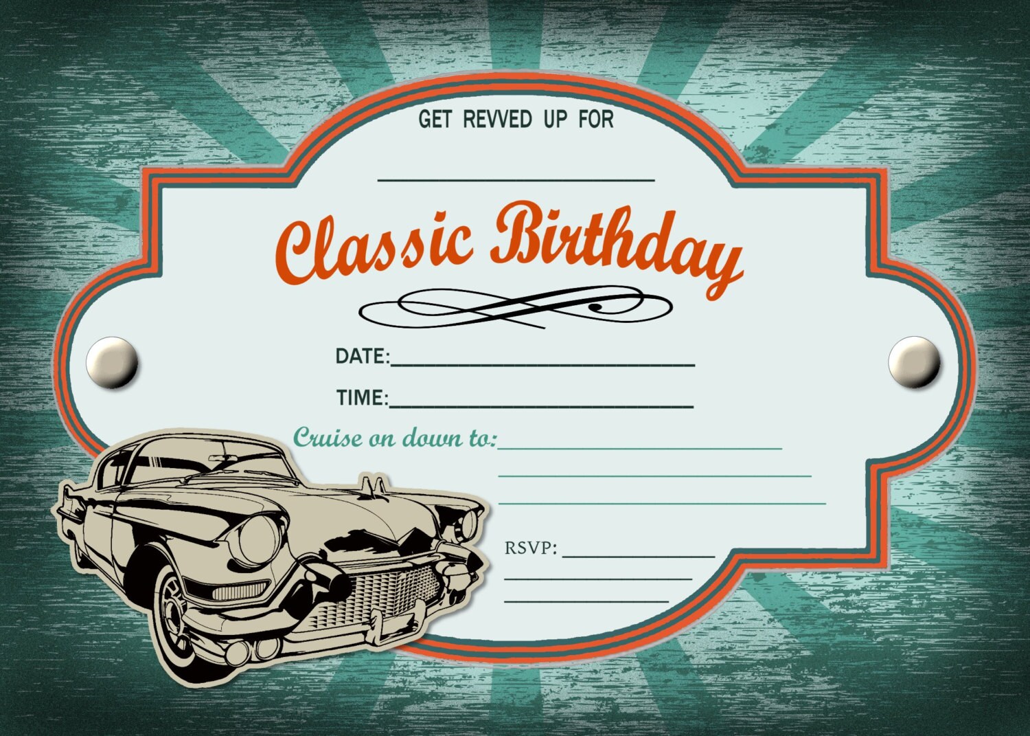 Classic Car Birthday Printable Party Pack Kit Instant Download | Etsy