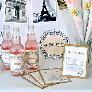 Parisian Printable Party Pack Kit, Instant Download Files, Editable, French Party Decor image 1