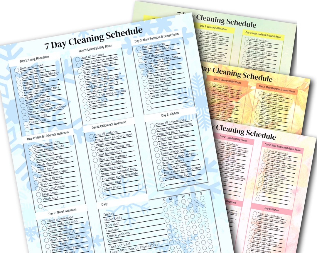 7 Day Home Cleaning Planner Schedule Printable Download - Etsy