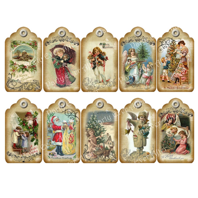 Vintage Christmas Tags Set of 10 Printable Instant Download | Etsy