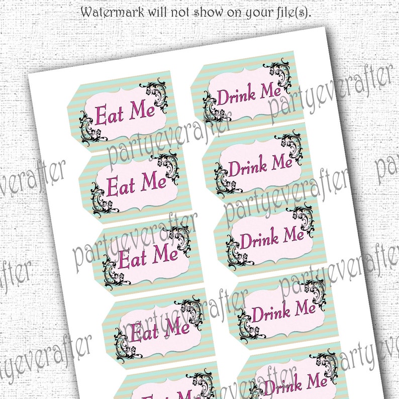 Alice in Wonderland Tags Eat Me Drink Me Printable Instant Download - Etsy