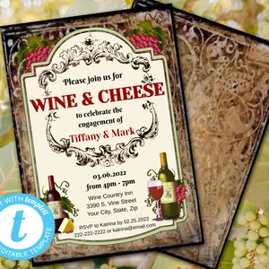 Wine & Cheese Party, Editable Template, Printable Invitation, Instant Download, Wine Cheese Pairing, Cheese Tasting