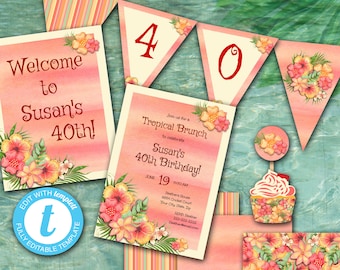 Hawaiian Luau Party Decor, Tropical Party, Aloha Party, Hawaiian Birthday, Luau Birthday, Printable Instant Download Files