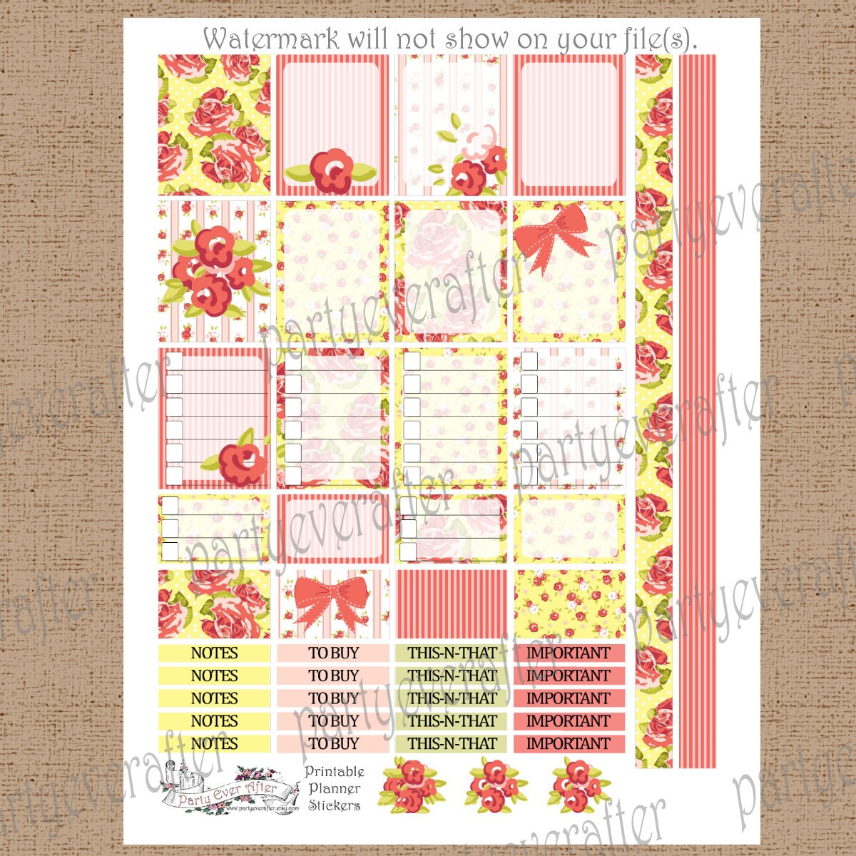 Vintage Rose Printable Planner Stickers JPG PDF Instant Download Files ...