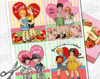 Retro Vintage Valentine Cards z kopertą do druku DIY Instant Download