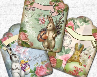 Easter Bunny Vintage Gift Tags, Easter Decorations, Printable Easter Basket Tags,  Easter Decor, Favor Tags, Bunny Tag, Instant Download
