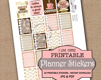 Planner Coffee Stickers, Coffee Graphics, DIY Planner Stickers, Coffee Stickers, Coffee Planner, Coffee Clipart, Vertical JPG