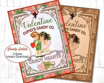 Vintage Valentine Candy Labels, Printable Instant Download, Valentine Treat Bags, Tags, Valentine Clipart