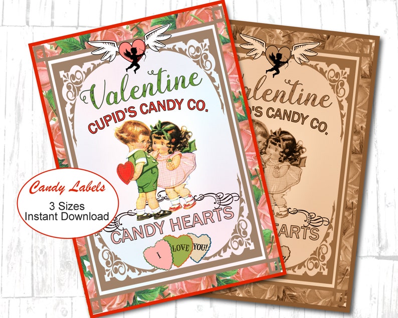 Vintage Valentine Candy Labels Printable Instant Download Valentine Treat Bags Tags