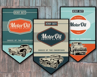 Classic Car Party Banner, Vintage Oil Can, Vintage Mechanic, Men&#39;s 50th Birthday, Printable Download