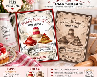 Vintage Baking Labels, Printable Cake & Pastry Labels, Bakery Tags, Cottage Food Packaging, Digital Download