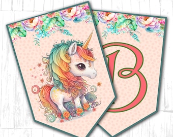 Unicorn Birthday Banner, Unicorn Party Banner, Unicorn Birthday Garland, Unicorn Party Decor, Unicorn Happy Birthday Banner,Instant Download