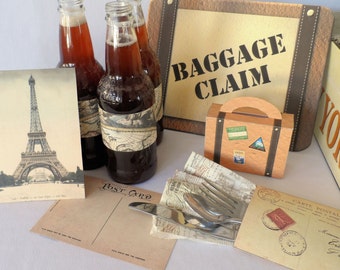 Vintage Travel Party Kit, Wedding Theme, Birthday Party Kit, Graduation Party, Editable, Travel Party Decor