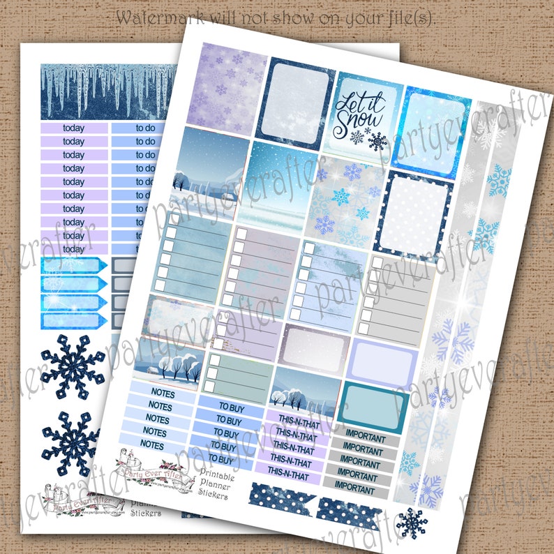 Printable Planner Stickers Instant Download Winter Wonderland Snow image 2