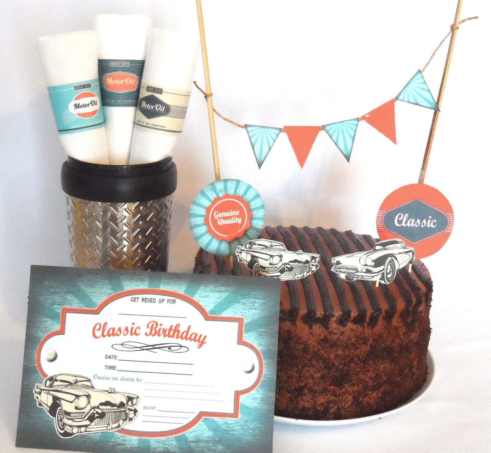 Classic Car Birthday Printable Party Pack Kit Instant Download | Etsy