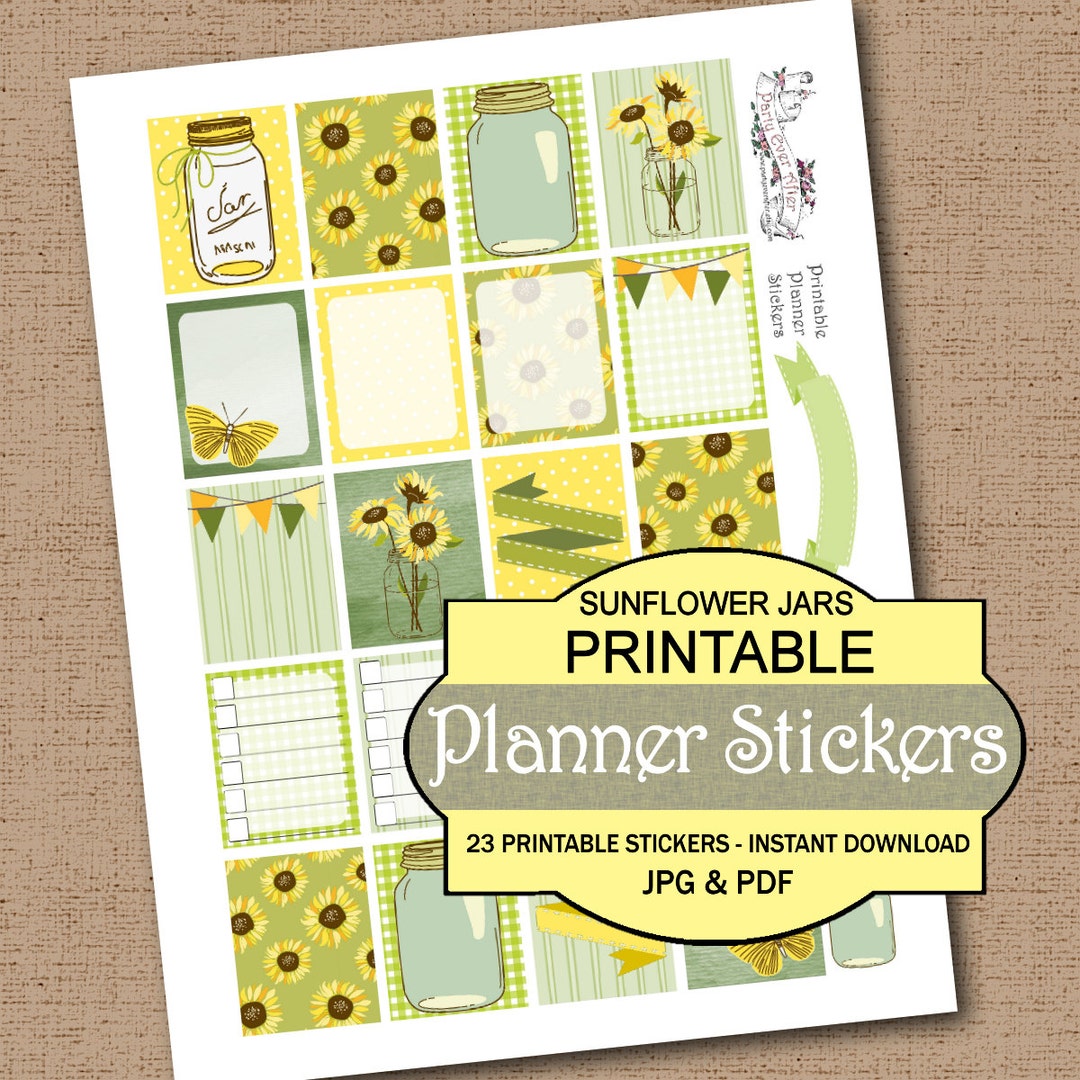 Sunflower Mason Jar Summer Printable Planner Stickers DIY Instant ...