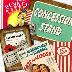 Backyard Vintage Movie Night Party Pack Kit Instant Download Files