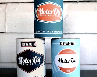 Vintage Classic Car Oil Can Label Wraps, Birthday Party Decor (Digital Download)