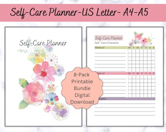 Self-Care Planner Checklist for Mental Health and Wellness, Daily Well-Being Mindfulness Gift, Self-Love Daily Undated Printable Planner