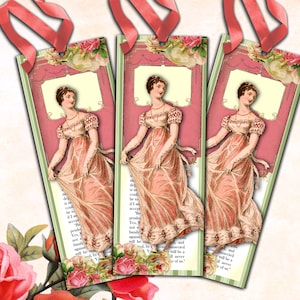 Jane Austen Regency Style Signets, Cadeaux Jane Austen, Signets imprimables, Thé Jane Austen, Tea Party Favors, DIY Bookmark