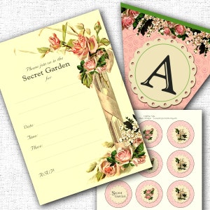 Secret Garden Printable Party Pack Kit Instant Download Alphabet Wedding Birthday