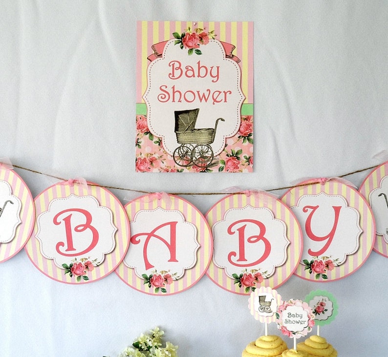 Baby Girl Shower Vintage Carriage Printable Party Pack Kit Etsy