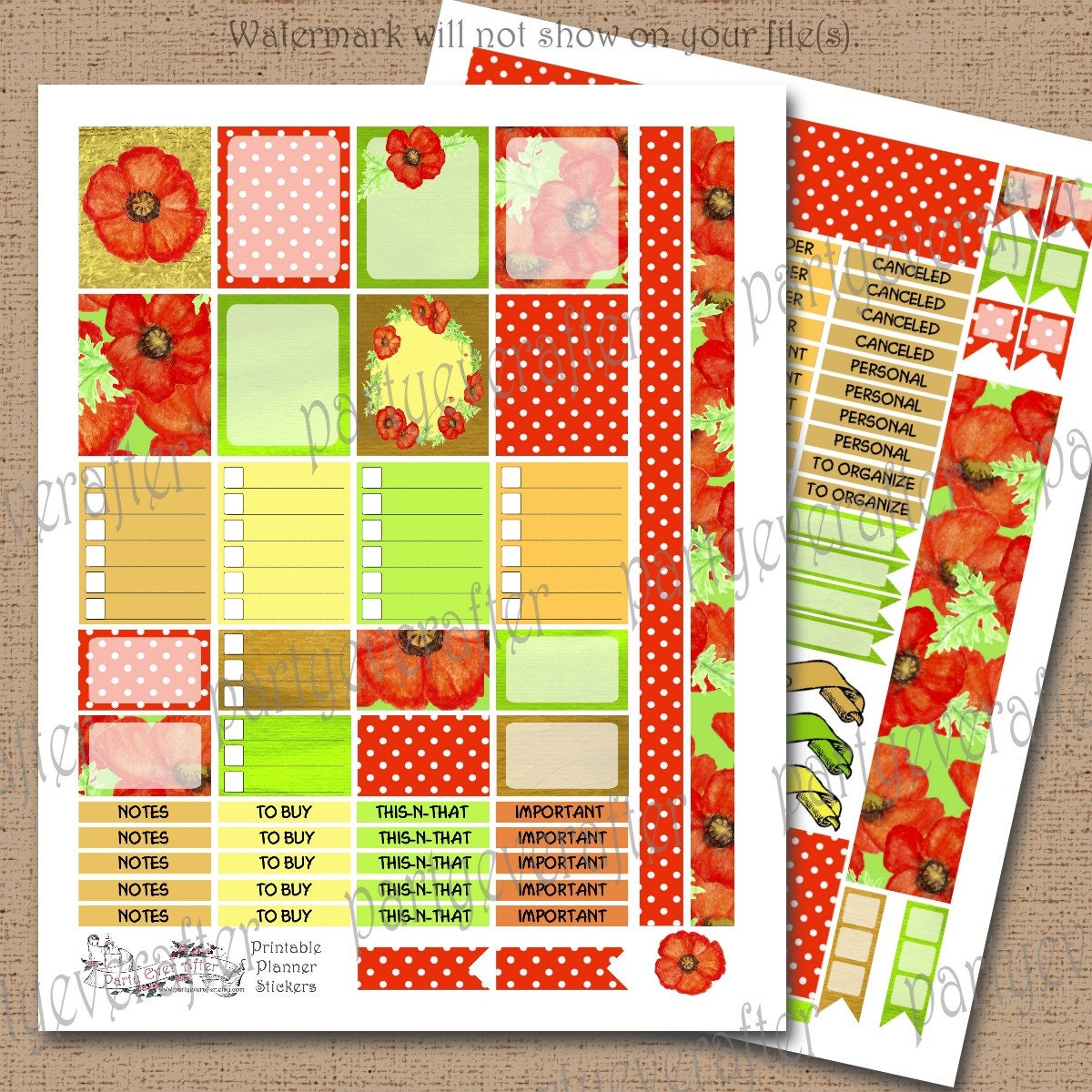 Printable Planner Stickers Instant Download Floral Poppy - Etsy